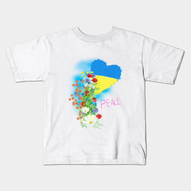 ukrainian flag with colors, peace to ukraine Kids T-Shirt by sonaart